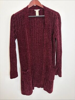 Matty M Cozy Open-Front Burgundy Cardigan Sweater